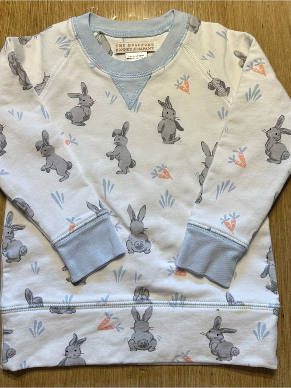 The Beaufort Bonnet Company Bunny & Carrot Pullover - Light Blue, Gray, Peach
